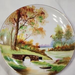 Scenic Decorative Plate with Bridge and Trees 7 1/2 In